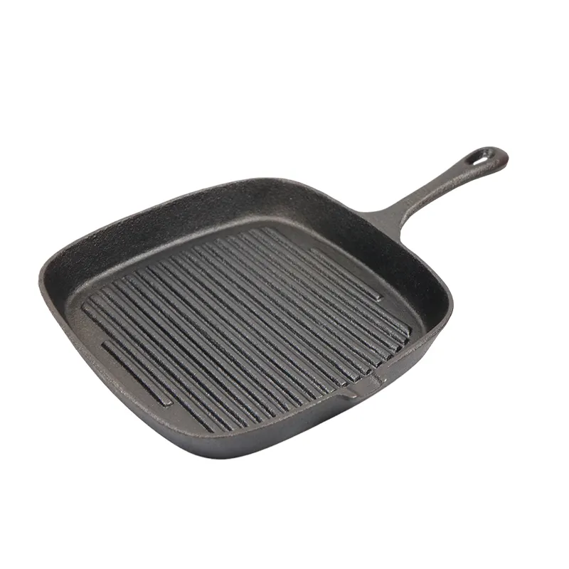 24cm quadratische gerippte Gusseisen Bratpfanne Pfanne Steak Sizzle Platte mit Griff