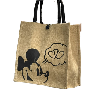 Sac fourre-tout en jute naturel en gros avec soufflet et fermeture à bouton pour emballage de détail, shopping, personnalisation OEM - Product Image 1