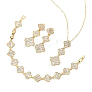Four-leaf Clover Lucky SDA Jewelry Sets Luxury CZ Stones Filled Premium SDA Brass Jewelry Sets