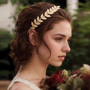 تاج أوراق روماني ، عصابة رأس يونانية للفتيات تخفيضات كبيرة بيع بالجملة رابطة شعر معدنية على شكل ورقة ذهبية - Product Image 1