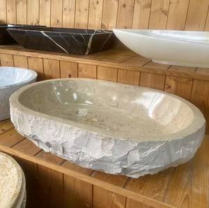 Lavabo de Mármol Cultivado de Forma Ovalada Personalizado, Lavabo para Encimera de Baño, Aspecto de Superficie Natural para Baño - Product Image 1