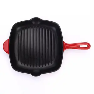 Personalizado Multi Creme Esmalte Bife Grill Placa Quadrada Esmalte Ferro Fundido Frying Grill Pan Esmaltado Ferro Fundido Panelas Conjuntos para Despeje