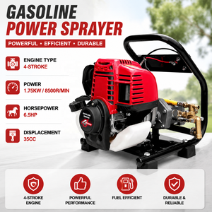 Pulvérisateur manuel portable haute pression GX35-768 140, pompe en aluminium haute performance, alimenté à l'essence, rouge/blanc, pour l'agriculture et le jardinage - Product Image 1