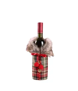 Cubierta de botella de vino de Navidad de estilo bonito 2024 en Color rojo y gris para decoraciones navideñas cubierta de botella de vino de Navidad