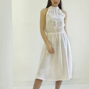 Vestido Midi de Lino de Verano de Alta Calidad para Mujer al por Mayor, con Cuello Halter, Cintura Ajustable y Abertura, Elegante y sin Mangas - Product Image 2