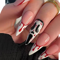 Faux ongles à presser sur le thème d'Halloween avec colle, courts, carrés, ronds, longs, en amande, en forme de cercueil, en gros, directement de l'usine