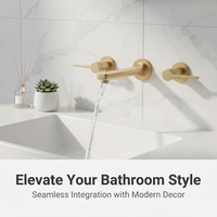 Robinet de salle de bain mural moderne en laiton, finition or brossé, mitigeur de lavabo à double levier, eau chaude et froide, avec vanne de raccordement encastrée