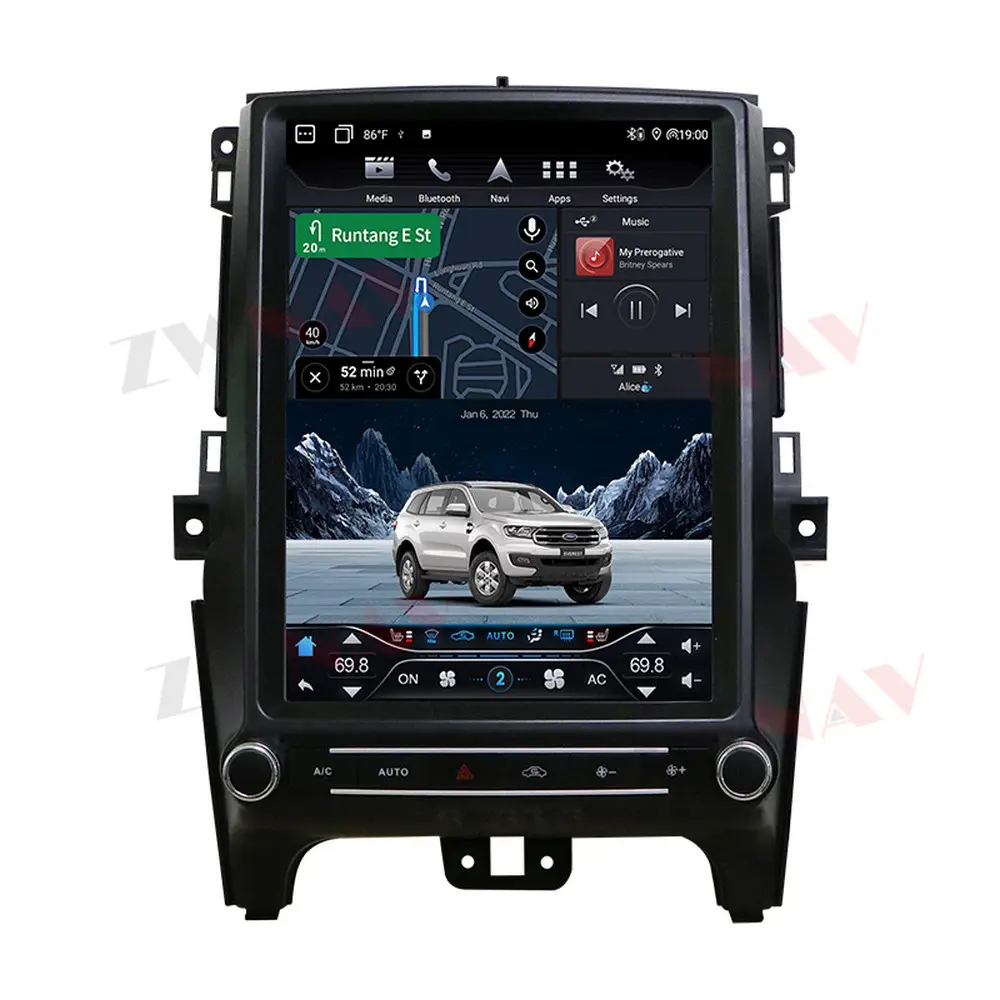 ZWNAV 12.1 Inch Vertical Tesla Radio Player Android untuk Ford Ranger 16-21 Mobil Stereo dengan GPS Navigasi Layar Sentuh Kepala Unit