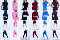 Ensemble de 4 pièces OEM ODM pour femmes : T-shirt sans couture, pantalon de yoga, short cycliste, soutien-gorge de sport – Tenue de sport et de fitness pour la gym