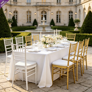 Chaise de salle à manger en métal doré, style Chavari, Chivari, Tiffanie, Champagne, Bambou, pour événements de jardin et mariages, à louer - Product Image 1