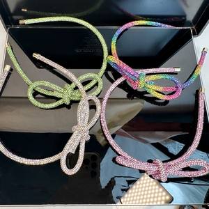 महिला हेडबैंड ब्लिंग डायमंड रंगीन चमकदार स्फटिक हेडबैंड लक्जरी बिग बो हस्तनिर्मित हेयरबैंड - Product Image 6