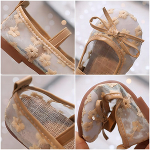 Sandales d'été en maille pour enfants, chaussures décontractées pour filles, broderie florale 3D, chaussures plates pour filles avec nœuds, vente en gros pour enfants - Product Image 4