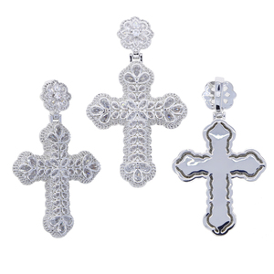 Iced Out Bling Hip Hop Bijoux Micro Pave 5A CZ Feuille Fleur Gravé Croix Pendentif Hommes Collier - Product Image 3