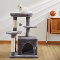 Grand arbre à chat moderne de luxe avec griffoir en sisal et jouet en fourrure pour amis félines, jouet pour animaux de compagnie en bois de luxe à plusieurs niveaux, emballé en carton