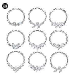 จิวเจาะจมูกไทเทเนี่ยม G23 16G แหวนเซอร์คอนใสรูปผีเสื้อชุบเงินผู้หญิงผู้ชาย - Product Image 1