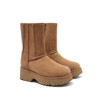 Sepatu Bot Salju Wanita Setengah Betis dengan Ritsleting Samping, Kulit Suede Elastis, Lapisan Wol, Sol EVA Ringan, Anti-Selip, Musim Dingin, Asli