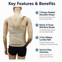 Correcteur de posture dorsal beige avec bretelles rembourrées et soutien lombaire à 3 niveaux