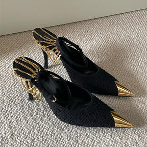 Nouvelles chaussures sexy à talons hauts de luxe et tendance 2026, chaussures pour femmes à talon fin en fer doré, chaîne métallique - Product Image 5