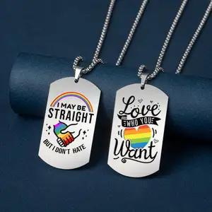 Hot Sale Lgbt Rainbow Color Painting Necklace Stainless Steel Love Gay Pride Necklace for Women Men