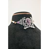 Collier en argent oxydé à motif floral avec zircon cubique pour femme, cadeau de luxe, style ethnique, chaîne perlée pour mariage