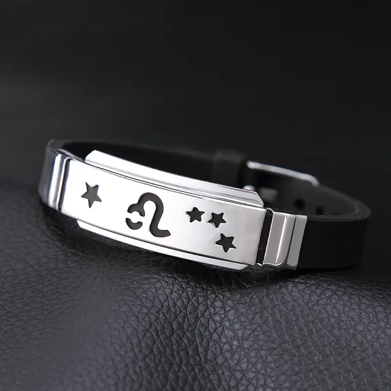 2023 gioielli da uomo Black Zodiac Sign braccialetti incisi in Silicone acciaio inossidabile