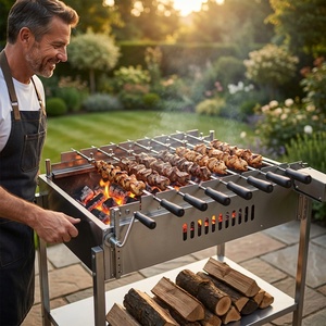 Barbecue à charbon de bois portable en acier inoxydable avec roues, système de chaîne automatique intégré pour Foukou, idéal pour la Grèce - Product Image 1