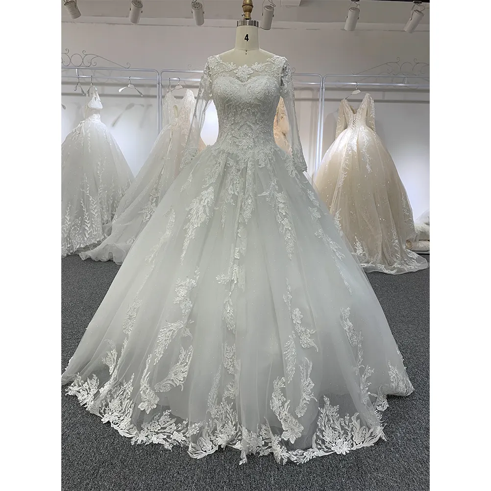 Hot Sale Professional Manufacturer Long Sleeve Bride Lace Church Wedding Dress