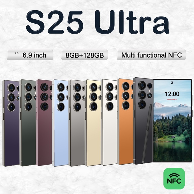 5G NFC Smartphone Android 12 Snapdragon 8 Gen4 10Core 6.9 Inch HD Display 8GB RAM 128GB ROM S25 Ultra Dual SIM Dual Standby
