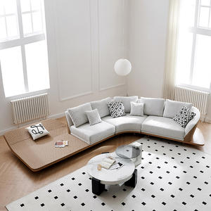 Sofá Seccional <span class=keywords><strong>Modular</strong></span> en Forma de U de Cuero Genuino con Esquinas Curvas Blancas de Diseño, Sofá Cama de Diseño Italiano para Sala de Estar de Lujo - Product Image 4