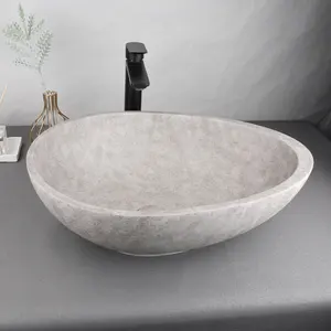 OEM Modern Handcrafted Oval Washbasin Concrete Bathroom Counter Basin Grey Cement Sink