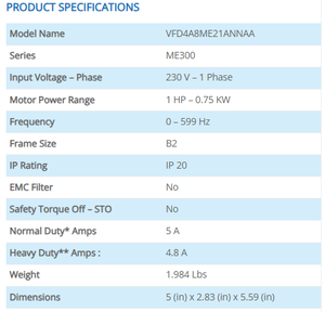 Variador de Frecuencia ME300 Serie VFD4A8ME21ANNAA 0.75KW Monofásico 220V - Product Image 2