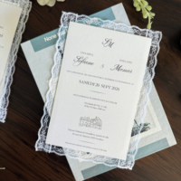 Carte d'invitation artisanale à bordure dentelle OEM, invitation de mariage de luxe avec enveloppe à rabat en V, carte de vœux d'anniversaire, enveloppes dentelle