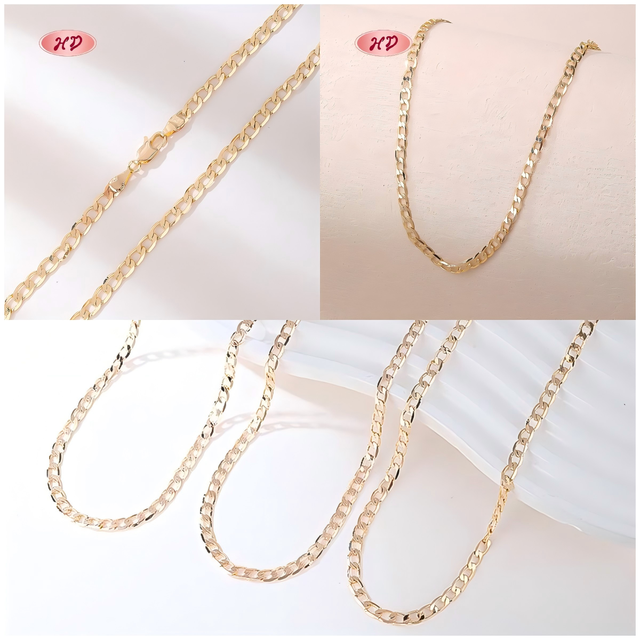 Hengdain Wholesale 18k Necklace Chain Copper Necklace Vintage Link Pattern Rhodium Plated for Men Women's Party Jewelry