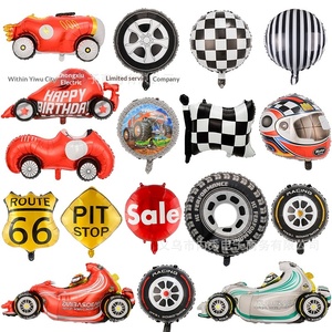 Nouveau style Ballon gonflable 18 pouces à carreaux noir et blanc en film d'aluminium, thème course automobile, décoration pour rallye de formule, motif cercle - Product Image 5