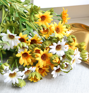 Bouquet de fleurs artificielles en soie, fausses marguerites, camomilles, tournesols et chrysanthèmes blancs, vente en gros - Product Image 4