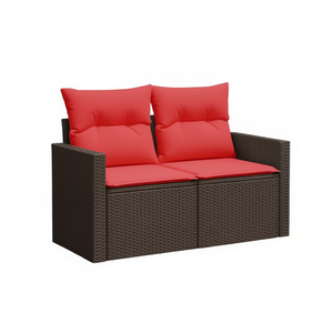 <b>2</b> <b>Seater</b> Brown Poly <b>Rattan</b> Patio <b>Sofa</b> With Cushions Garden Outdoor Furniture - Product Image 1