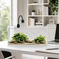 Ensemble d'aquarium en verre contemporain de petite taille, aquarium en cristal HD à faible teneur en fer avec pompe silencieuse intégrée et éclairage LED zoomable