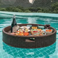 Plateau de rangement en rotin tressé, plateau flottant en rotin avec poignées, plateau de service pour piscine, flotteurs pour adultes, pour le petit-déjeuner