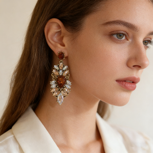 Boucles d'oreilles pendantes XM E62 vintage dorées tendance en forme d'étoile avec accents en cristal opale ambré pour les occasions festives - Product Image 3