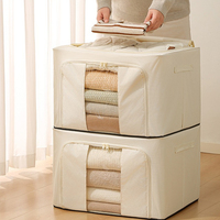 Boîte de rangement pliable en tissu Oxford 100L, imperméable et durable, avec cadre en acier et fenêtre transparente, organisateur de placard pour vêtements saisonniers