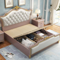 Lit de mariage King Queen Size en bois massif de style européen 1,5 m, avec revêtement en cuir, luxe léger américain 1,8 m