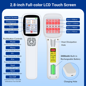 เครื่องเลเซอร์อินฟราเรดเย็น 2500 มิลลิวัตต์ สำหรับสัตว์เลี้ยงหลังการผ่าตัด บรรเทาอาการเอ็นข้อศอกฉีกขาด หมอนรองกระดูกเคลื่อน และฟื้นฟูอย่างรวดเร็ว - Product Image 5