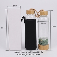 Bouteille d'eau en verre à hydrothérapie en pierre de cristal concassée de la mer de Chine orientale, tasse à thé avec couvercle en bambou et compartiment à ouverture étroite