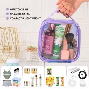 Pochette de beauté transparente personnalisée avec logo, forme carrée, imperméable, pochette de voyage en PVC transparente, fermeture éclair, sac à maquillage avec poignée - Product Image 4