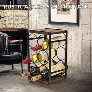 Industrial Wood Metal Wine Rack 6 Bottle Countertop Storage for Parties Durable <b>Bar</b> <b>Tool</b> - Product Image 2
