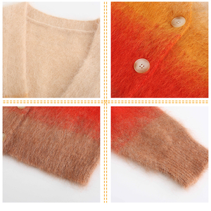 Cárdigan de punto de manga larga con <span class=keywords><strong>cuello</strong></span> de pico y botones para mujer, cárdigan de punto de color arcoíris con <span class=keywords><strong>cuello</strong></span> de pico y <span class=keywords><strong>pelo</strong></span> de visón, OEM - Product Image 5
