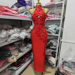 Модное женское платье Seven Color 2026: Новое, сексуальное, красное, длинное, для вечеринок, с вырезами, 3D-вышивкой и бретелью через шею - Product Image 1