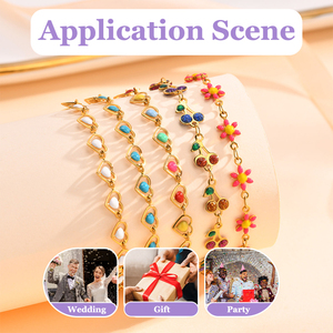 <strong>Wholesale</strong> Women's Stainless Steel White Oil-Dripped Heart Flower Cherry 14K Gold Chic Elegant Versatile <strong>Fashion</strong> <strong>Jewelry</strong> Bracelet - Product Image 4