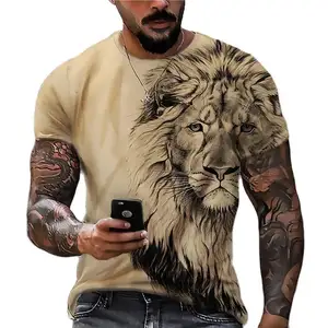 2023 Summer Men's T-shirt with Lion Pattern 3D Digital Printing Round Neck Short Sleeve T-shirt Hip Hop Casual