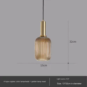 Lustre scandinave en verre vert peinture à tête unique lanterne à rayures décontractées lampes suspendues pour restaurant <span class=keywords><strong>bar</strong></span> hauteur réglable - Product Image 6